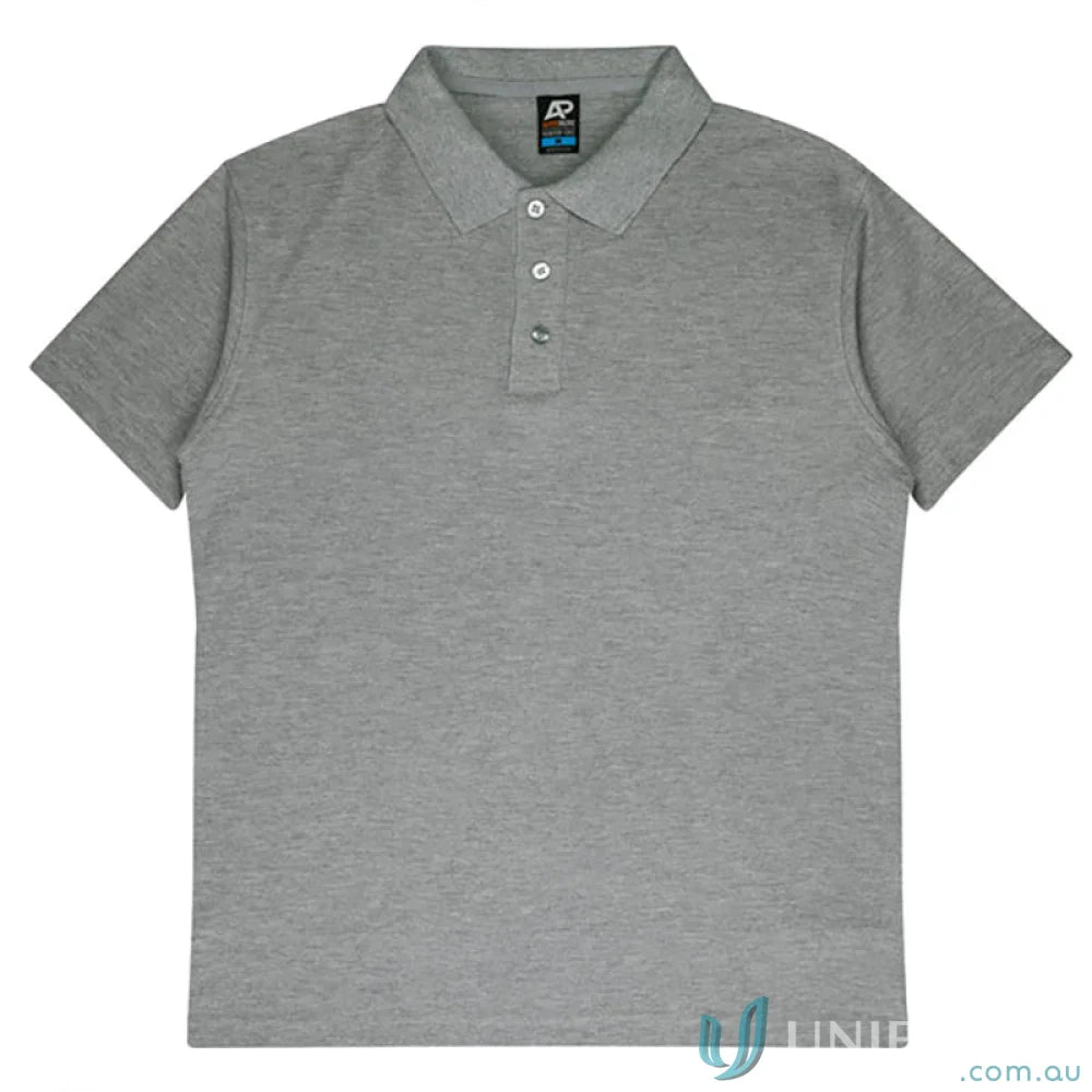 Heather gray Hunter Kids Polo shirt in pique knit, perfect for uniforms or casual workwear