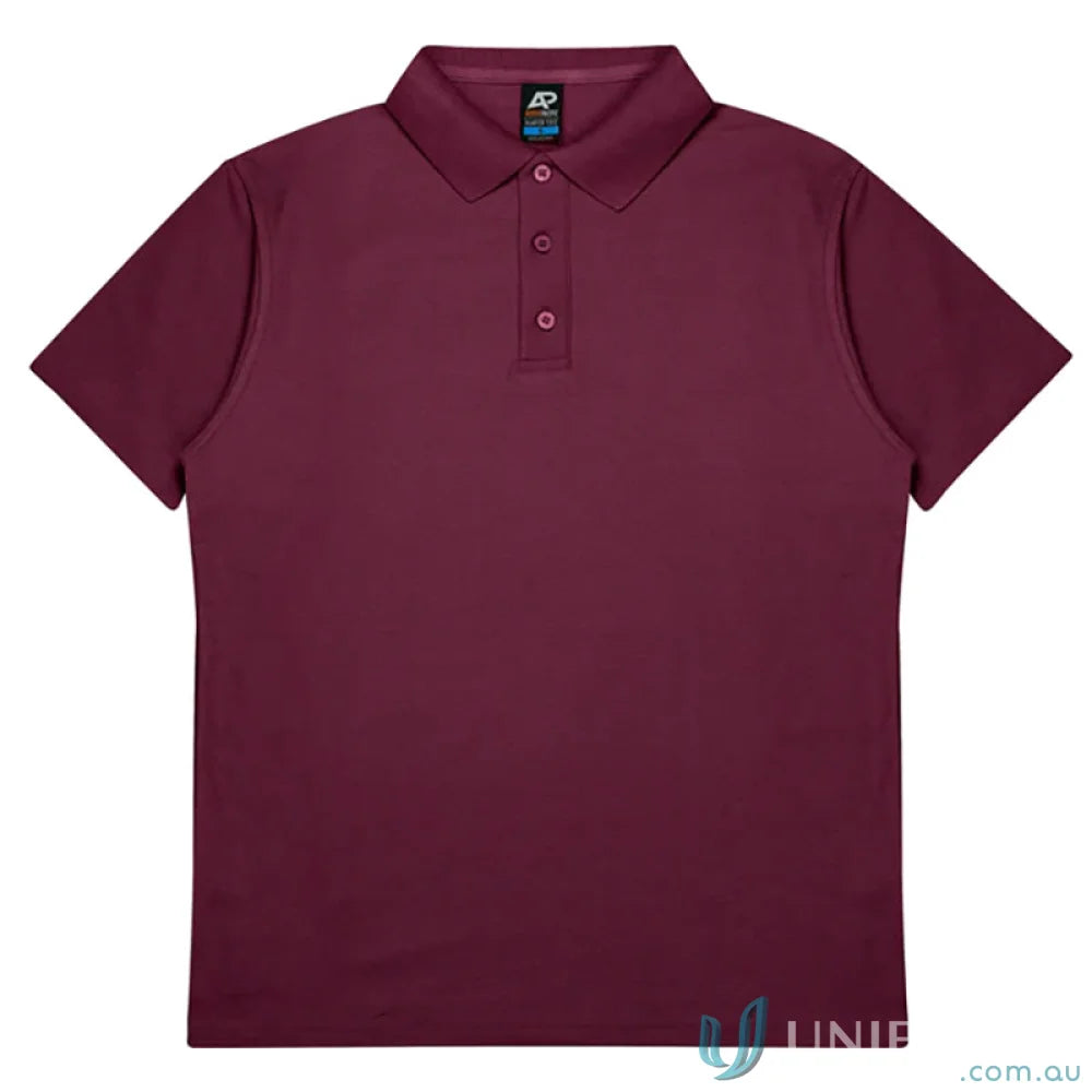 Hunter Kids Polo in deep burgundy with pique knit for stylish uniforms or workwear