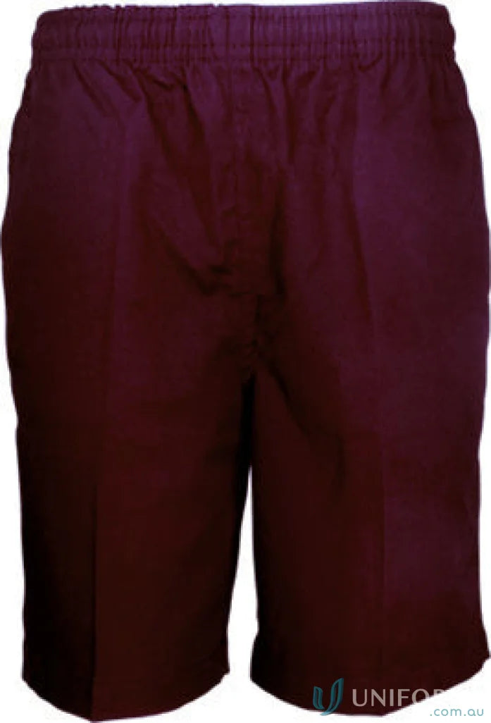 Maroon elastic-waist boys school shorts perfect for boys school and casual wear