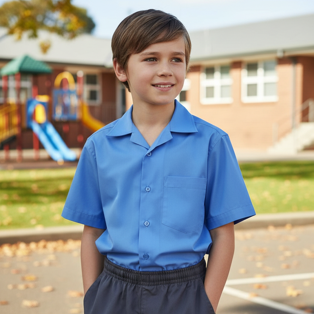 Boys Short Sleeve School Shirt Light Blue Uniforms –