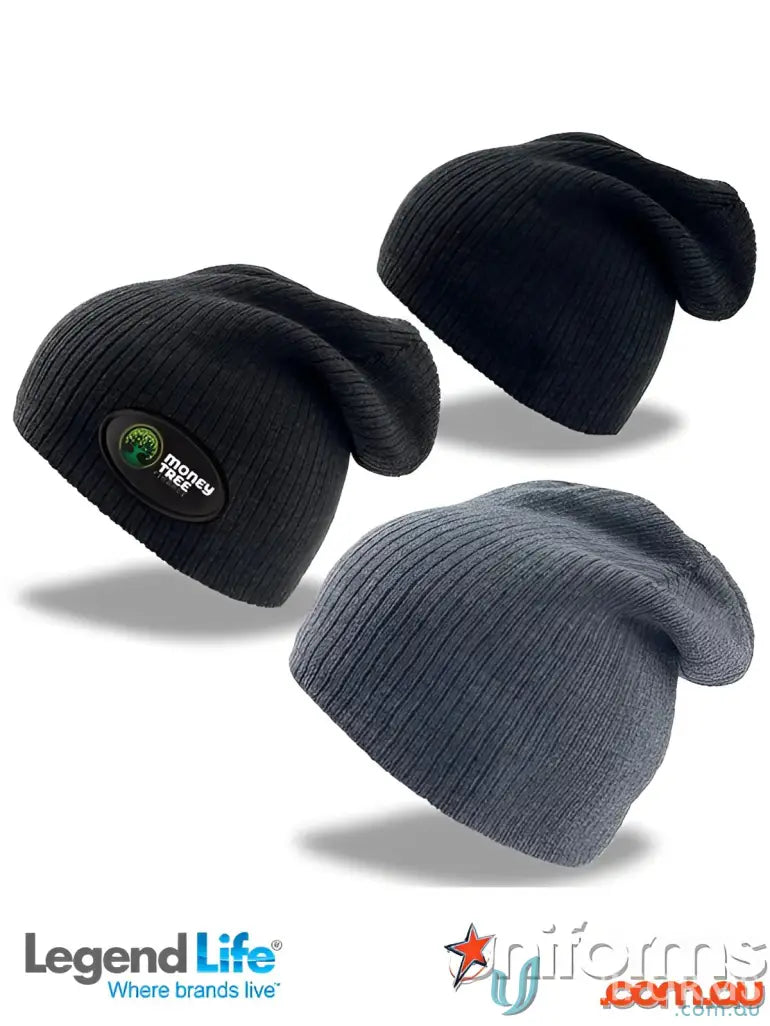 Three knitted beanies from the Brad Beanie collection, perfect for business meetings
