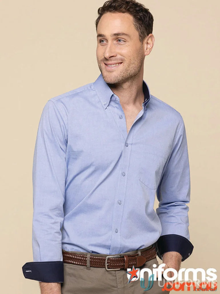 Light blue Bradford Fine Oxford LS Shirt with rolled-up cuffs, soft silk protein feel