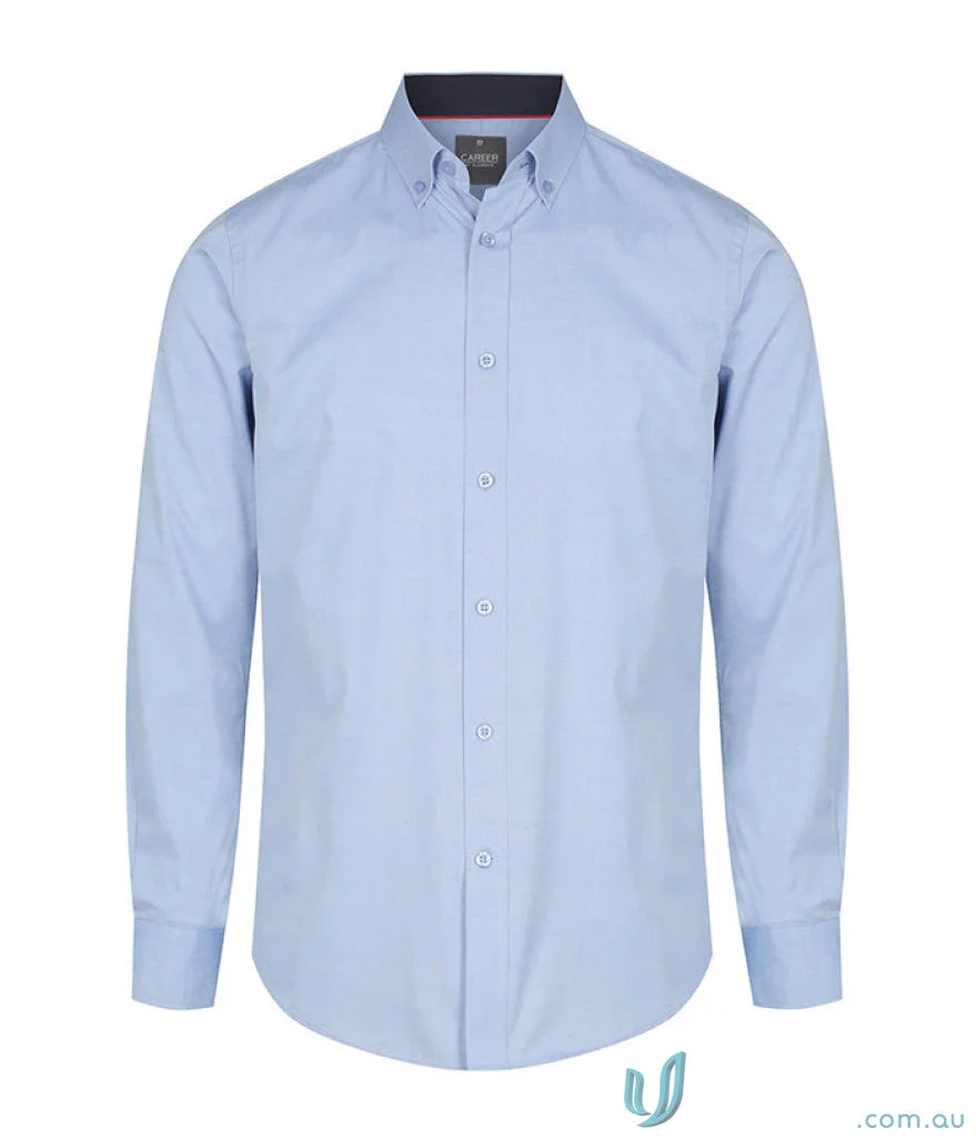 Light blue Bradford Fine Oxford slim fit shirt with easy iron long sleeves and button-down collar