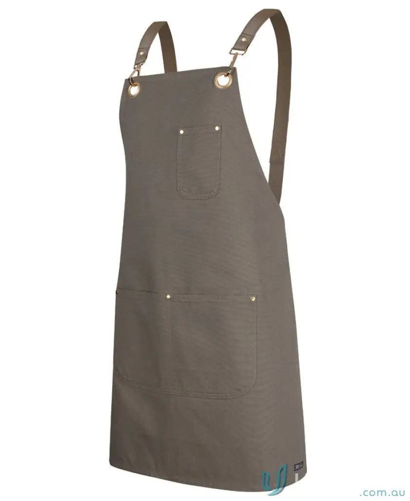Durable grey Brass Eyelet Canvas Apron with adjustable leather straps and pockets