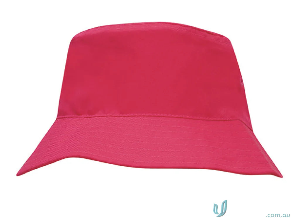 Hot pink breathable Poly Twill Childs Bucket Hat for uniforms or workwear with wide brim