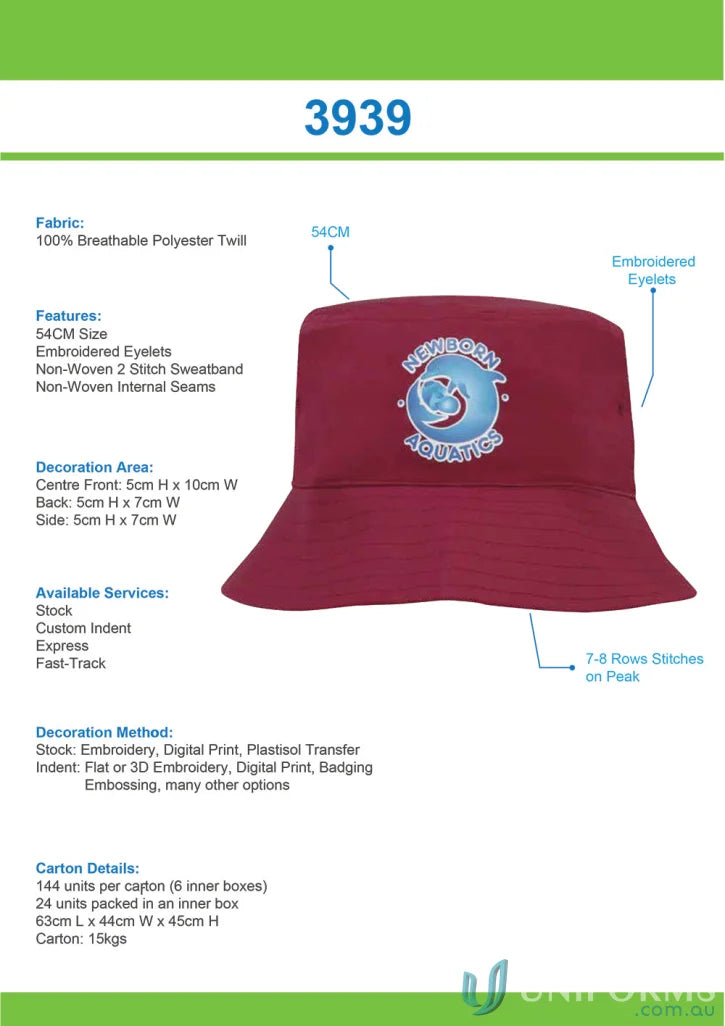 Breathable Poly Twill Kids Bucket Hat with embroidered eyelets, perfect for uniforms and workwear