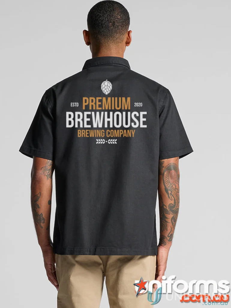 Black short-sleeved Brewery Shirt, ideal for work uniforms and casual uniforms