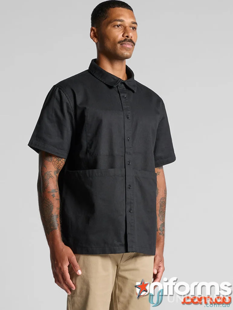 Black short-sleeved button-down shirt for work uniforms or workwear, Brewery Shirt style