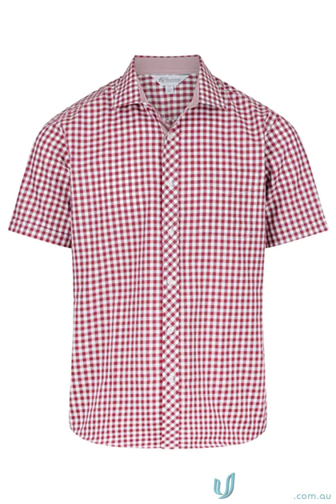 Brighton Lady Shirt in red and white checkered pattern perfect for work uniforms