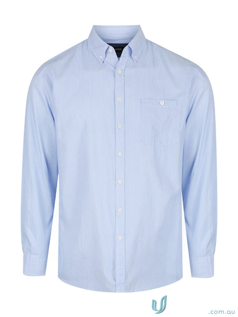Brody Long Sleeve Shirt in light blue with fine twill stripe and button-down collar