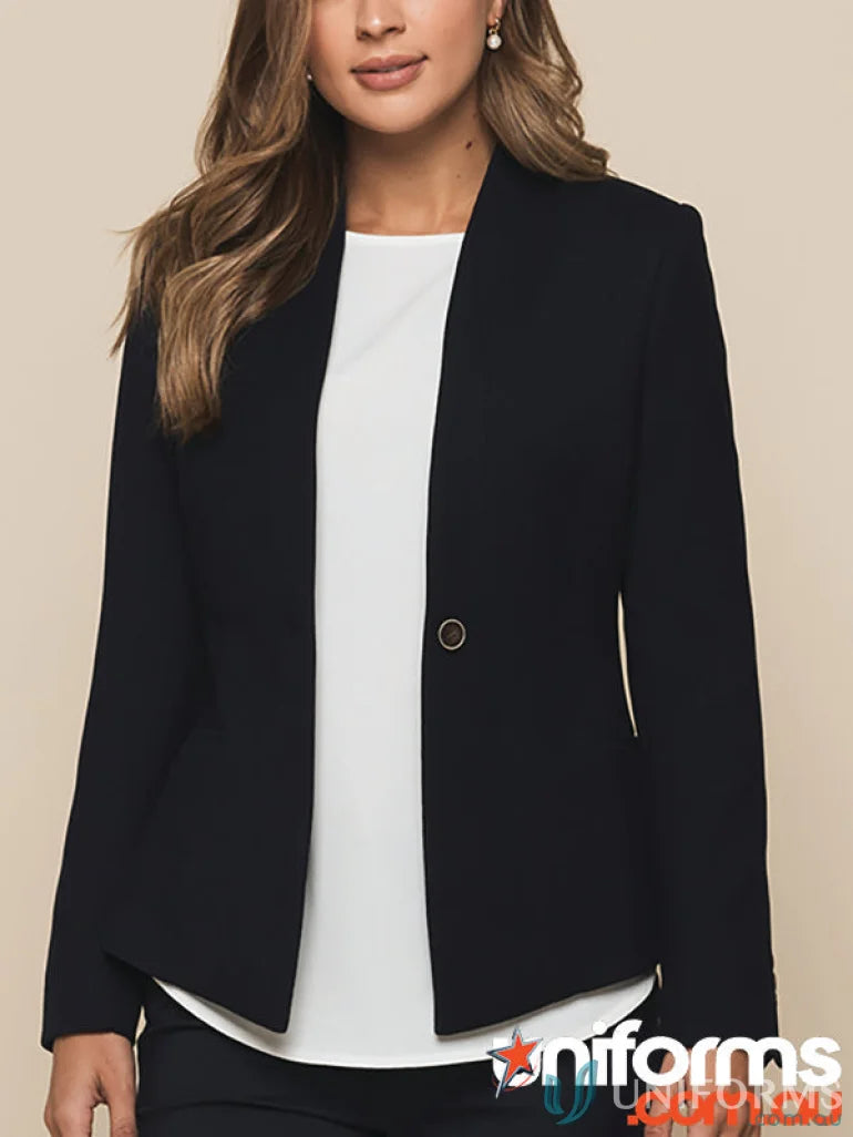 Black textured crop jacket with single button, perfect for stylish looks