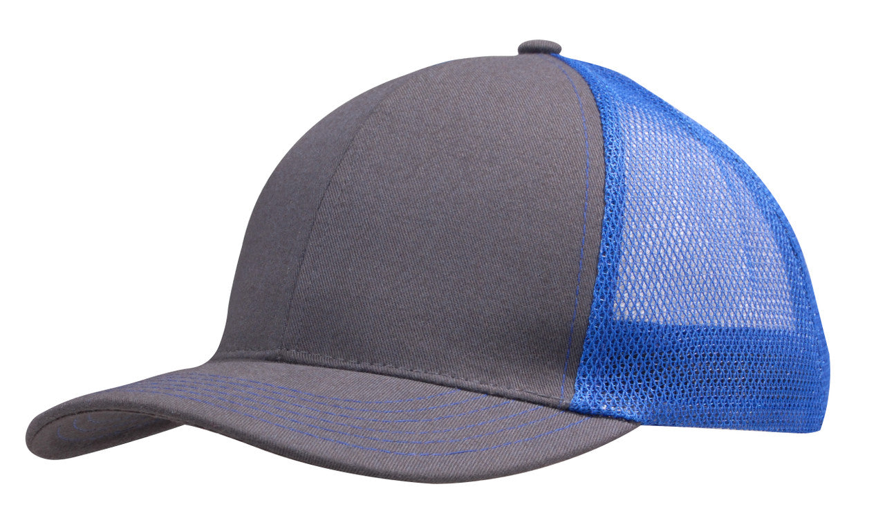 Gray blue trucker cap with mesh back, brushed cotton workwear uniforms