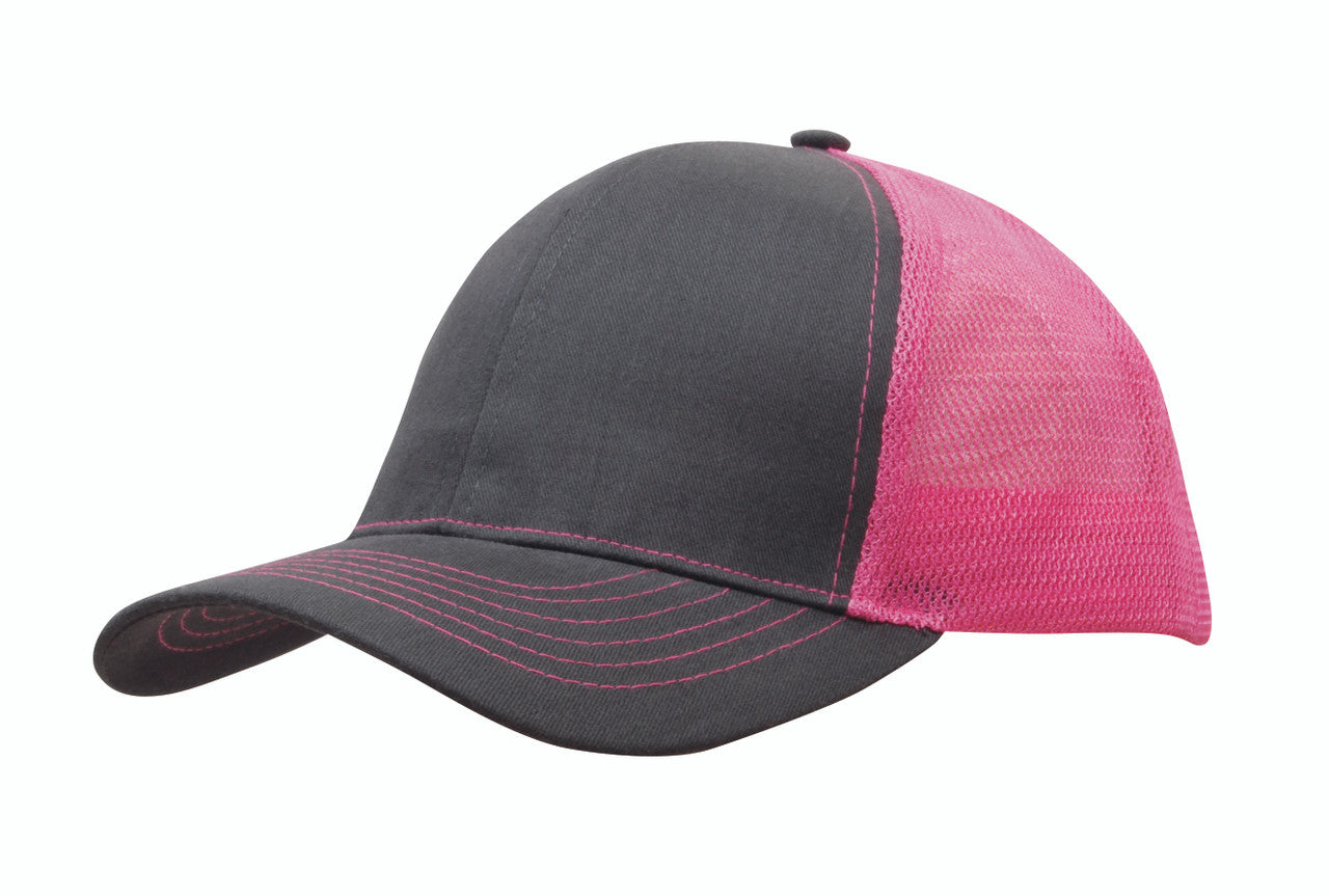 Black pink Brushed Cotton mesh back trucker cap for workwear uniforms