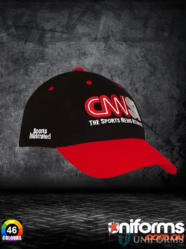 Black and red brushed cotton cap with contrasting peak from Brushed Heavy Cotton Cap collection