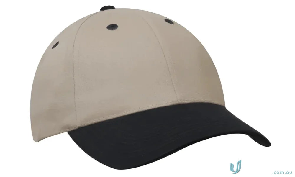 Two-tone brushed cotton cap with contrasting peak, made from heavy brushed cotton