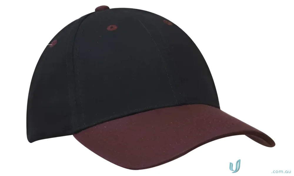 Two-tone baseball cap made from heavy brushed cotton with a contrasting peak