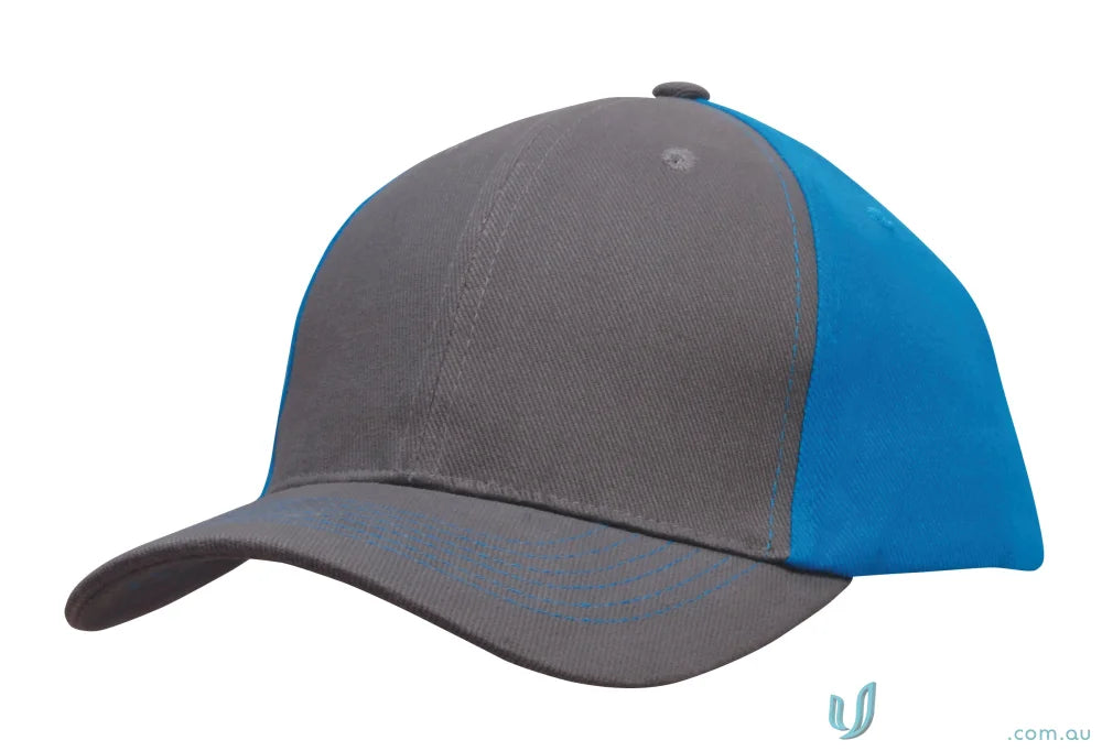 Brushed Heavy Cotton Contrast Cap with grey front and blue back, perfect for uniforms or workwear