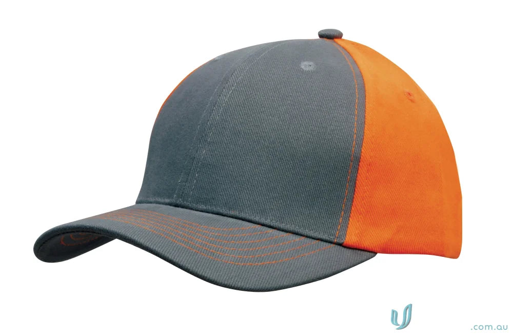 Brushed Heavy Cotton Contrast Cap with dark grey crown and bright orange panels for uniforms workwear