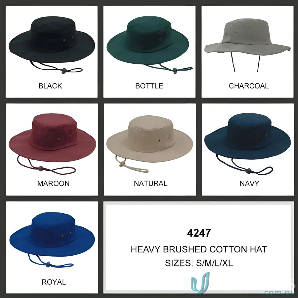 Assorted heavy brushed cotton hats perfect for high quality printing and style