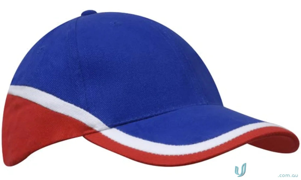 Blue Brushed Heavy Cotton Tri Coloured Cap with Red and White Trim