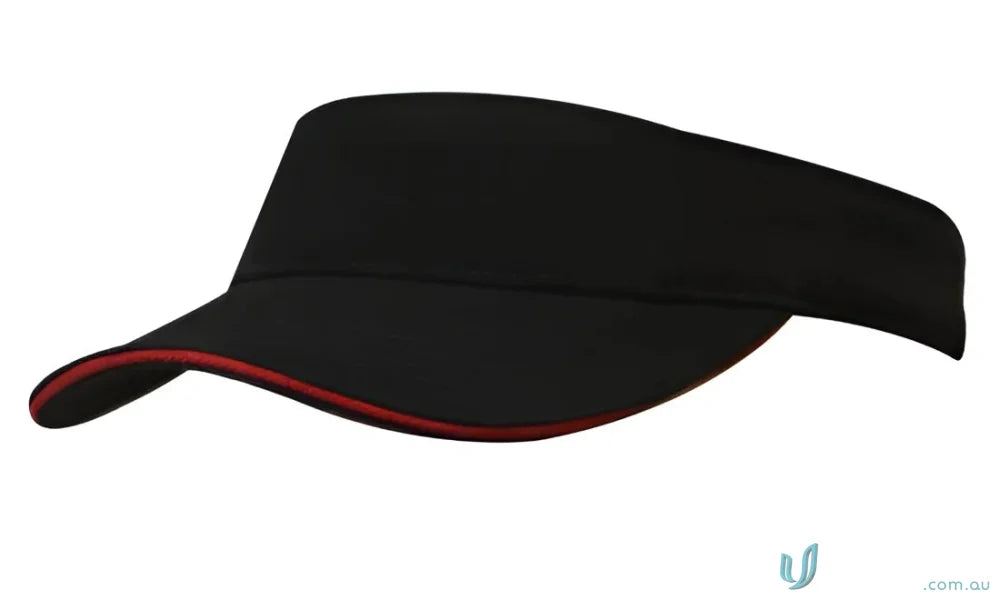 Black visor with red trim from Brushed Heavy Cotton Visor for uniforms and workwear