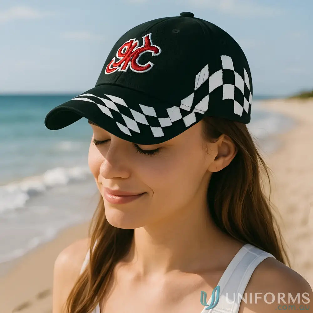 Black checks baseball cap made of brushed heavy cotton with red logo detail