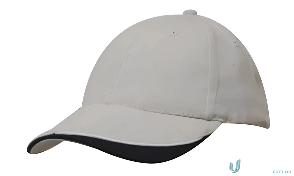 Gray baseball cap with black brim made from brushed heavy sports twill and contour trim