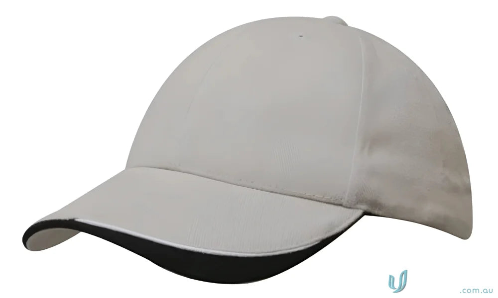 Gray baseball cap with black contour trim in brushed heavy sports twill fabric