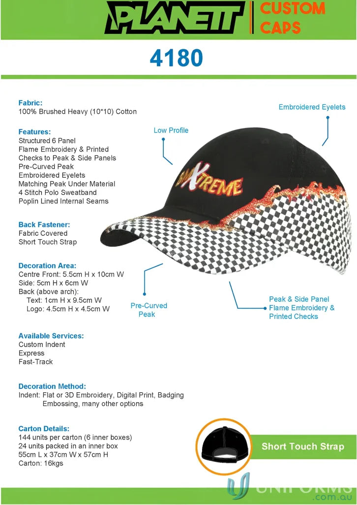 Black and white checkered baseball cap, see dimension details with inch size guide