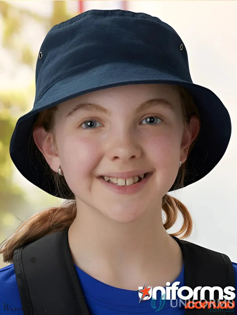 Navy blue Winning Spirit Bucket Hat made of heavy brushed cotton, CH29 soft washed fabric