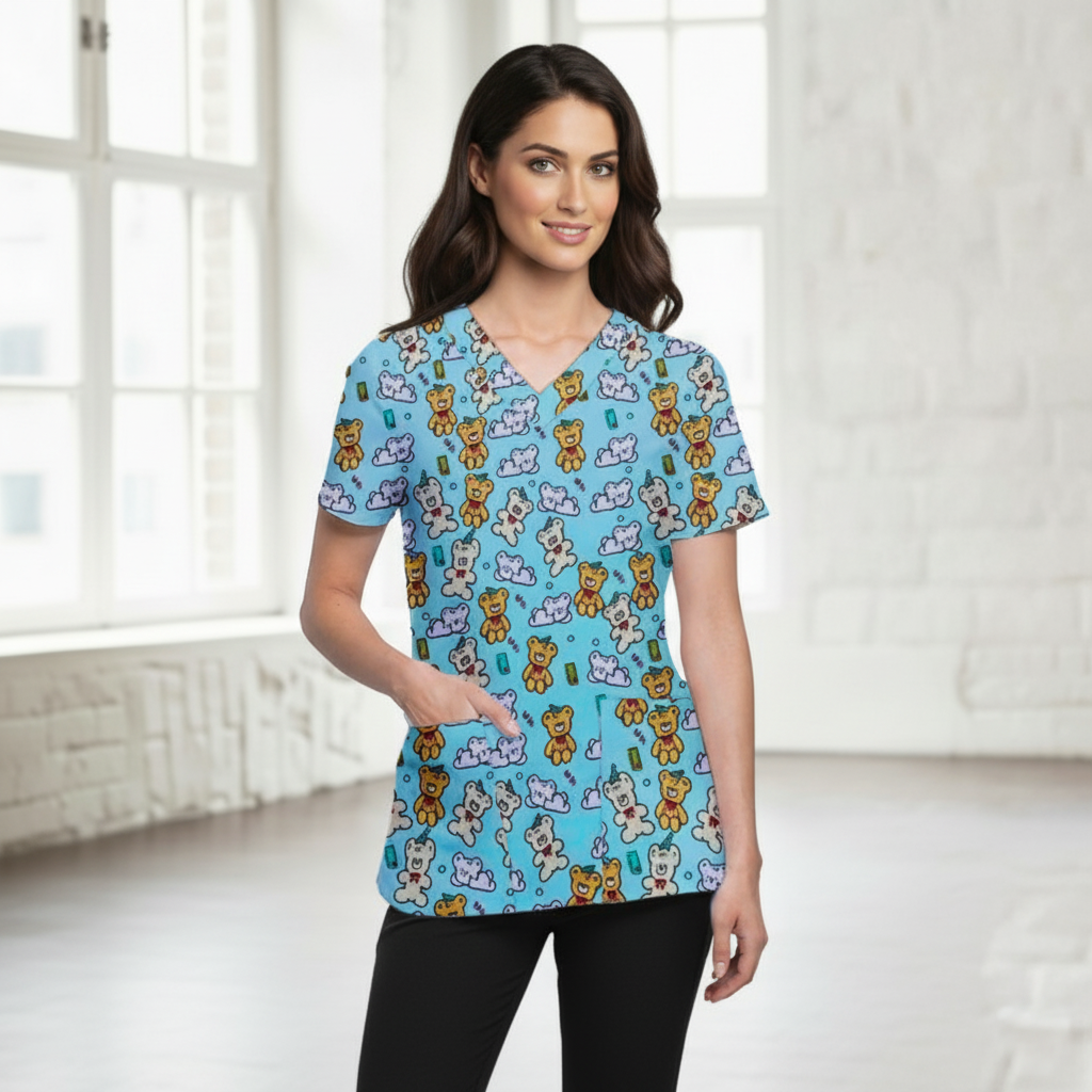 Buddies Printed Scrub Top V-Neck