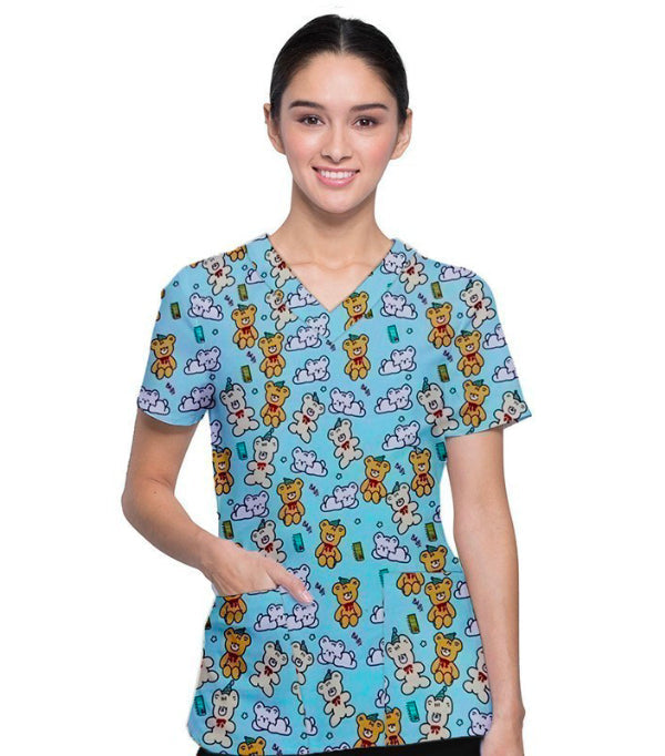 Buddies Printed Scrub Top V-Neck