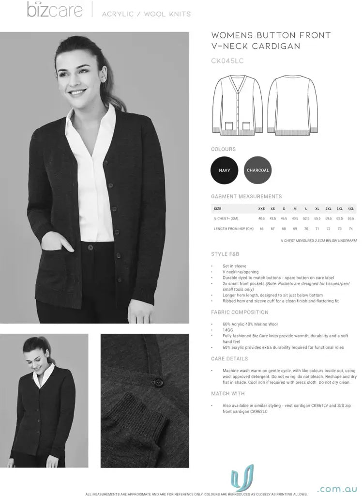 Women’s navy or charcoal merino wool knit Button Front Cardigan CK045LC