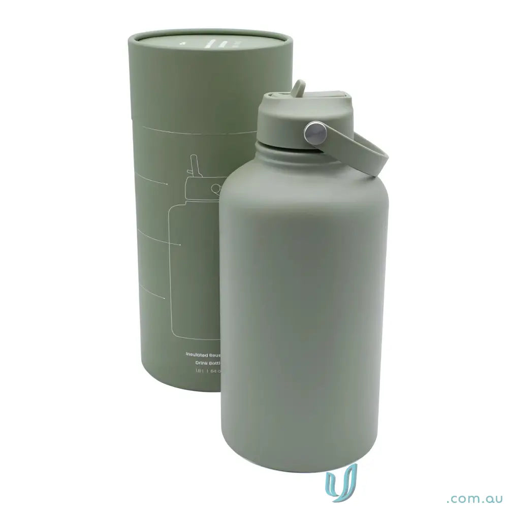 Sage green stainless steel insulated drink bottle with matching container stylish hydration solution