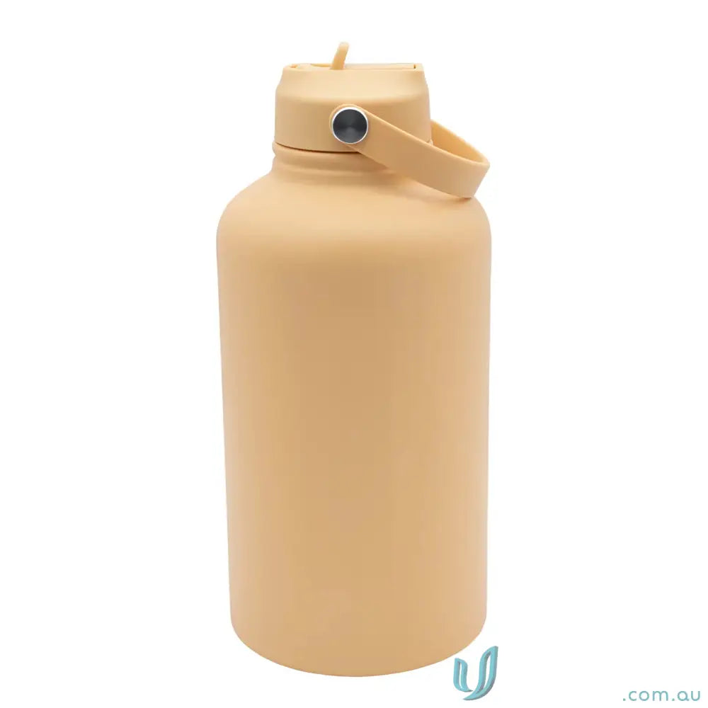 Peach-colored stainless steel insulated drink bottle with handle for stylish hydration on-the-go