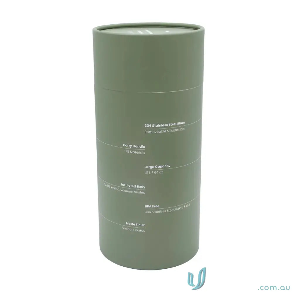 Cylindrical green stainless steel insulated drink bottle for stylish hydration on the go