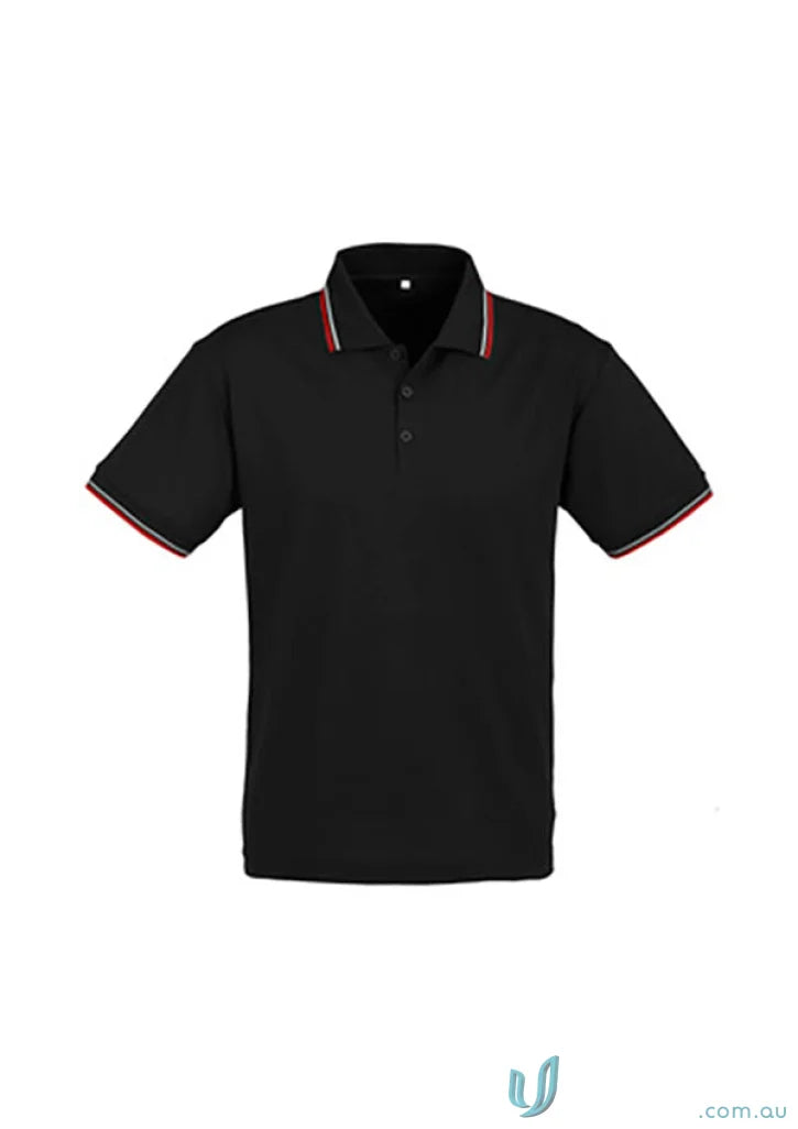 Cambridge Short Sleeve Polo from Biz Collection Men’s P227MS, black with red and white trim