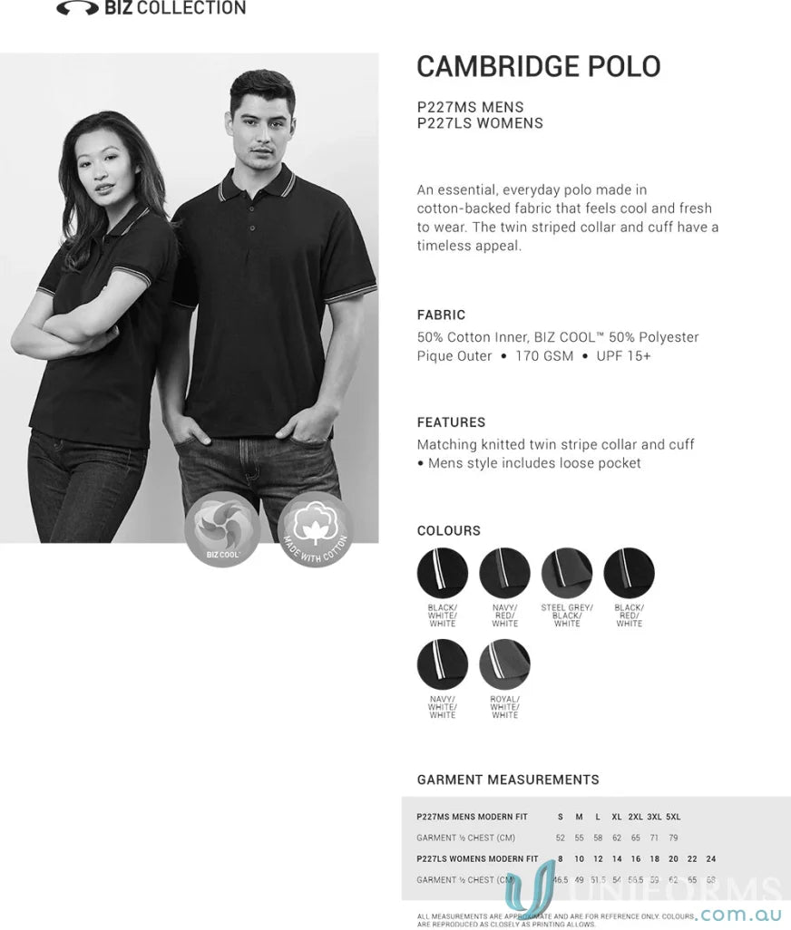 Cambridge Polo short sleeve shirt from Biz Collection Men’s p227ms product ad