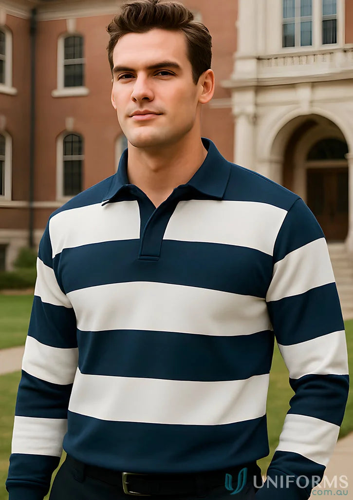 JB’s Rugby Striped Cambridge Long-Sleeved Polo Shirt for game-ready comfort