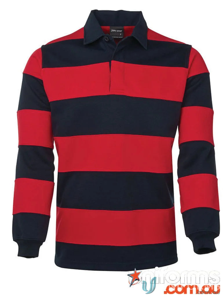 Red and navy JB’s Rugby Striped Cambridge Striped Rugby Jumper with game-ready comfort