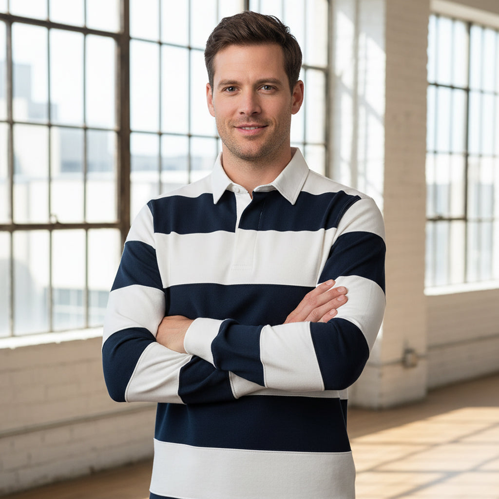 Jb’s rugby striped Cambridge jumper, navy white stripes, game-ready comfort