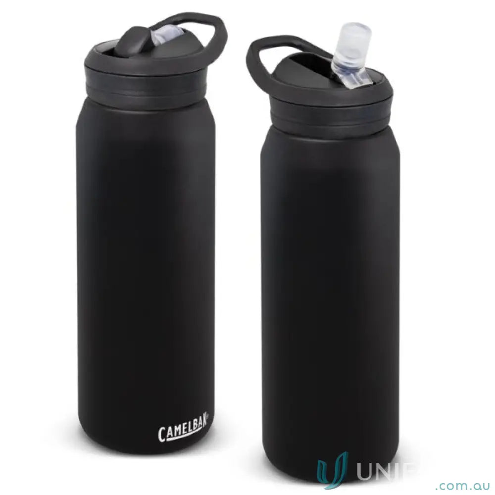 Two black CamelBak Eddy+ Vacuum 1L bottles, dishwasher safe and BPA free water bottles