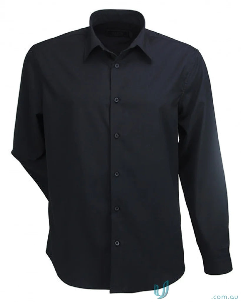 Black long-sleeved button-up dress shirt from Candidate LS Shirts for 2035L men’s long fit