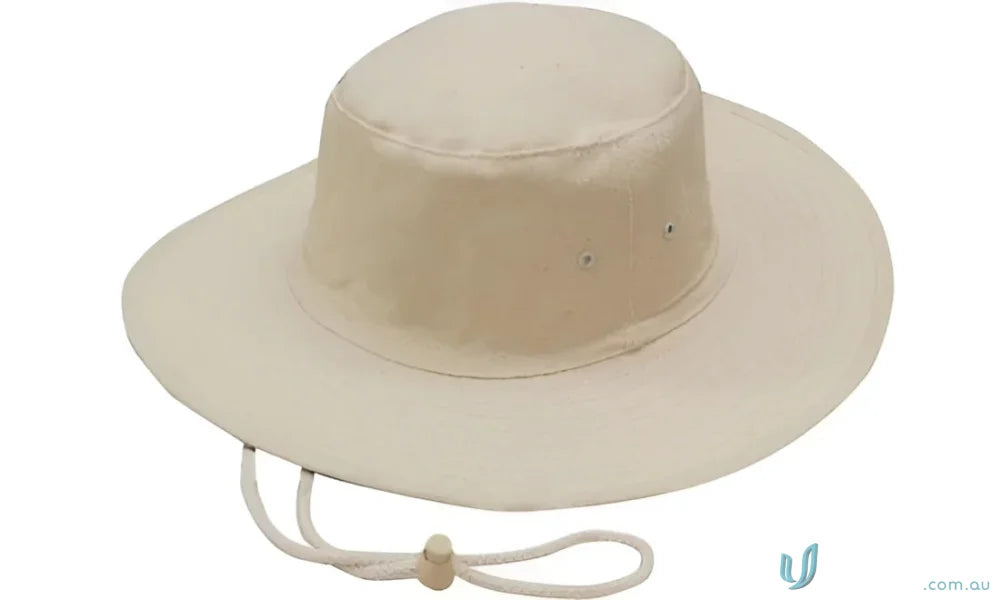 Beige Canvas Hat with Chin Strap, perfect for uniforms or workwear, check FAQ link