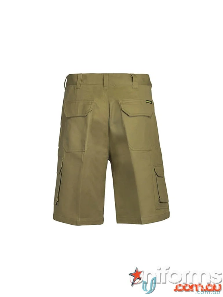 Khaki cargo cotton drill shorts with reinforced stress points for durable style