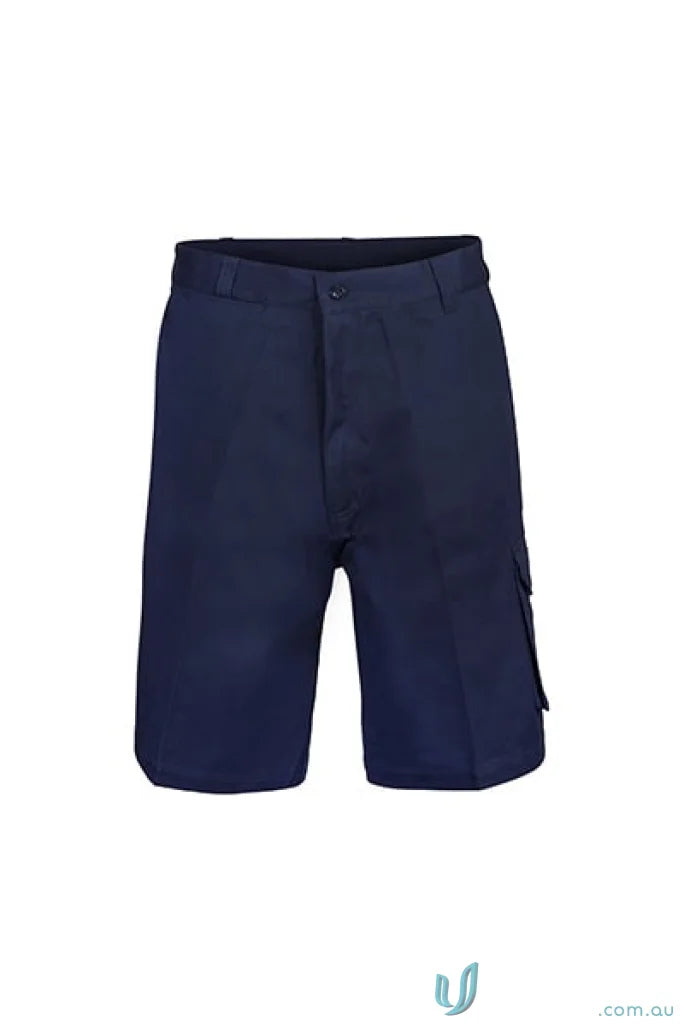 Navy blue cargo cotton drill shorts with reinforced stress points for durability
