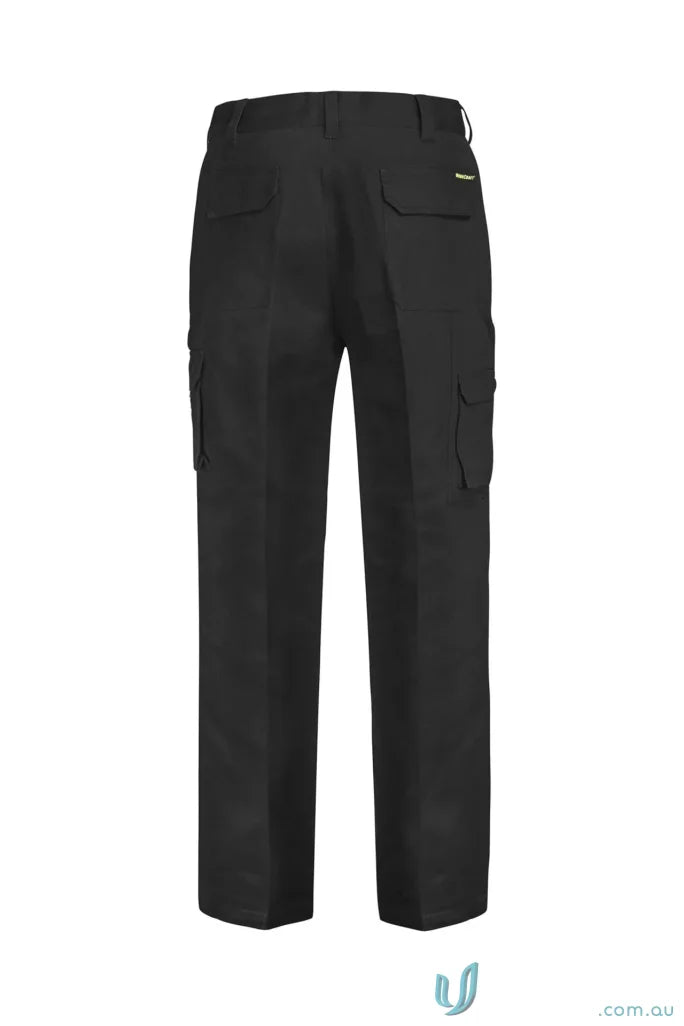 Black cargo cotton drill trousers for a casual, rugged look