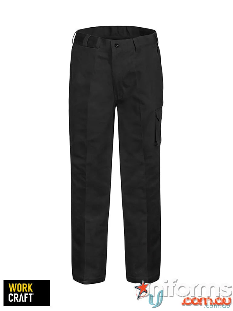 Black cargo cotton drill trousers for work and everyday use