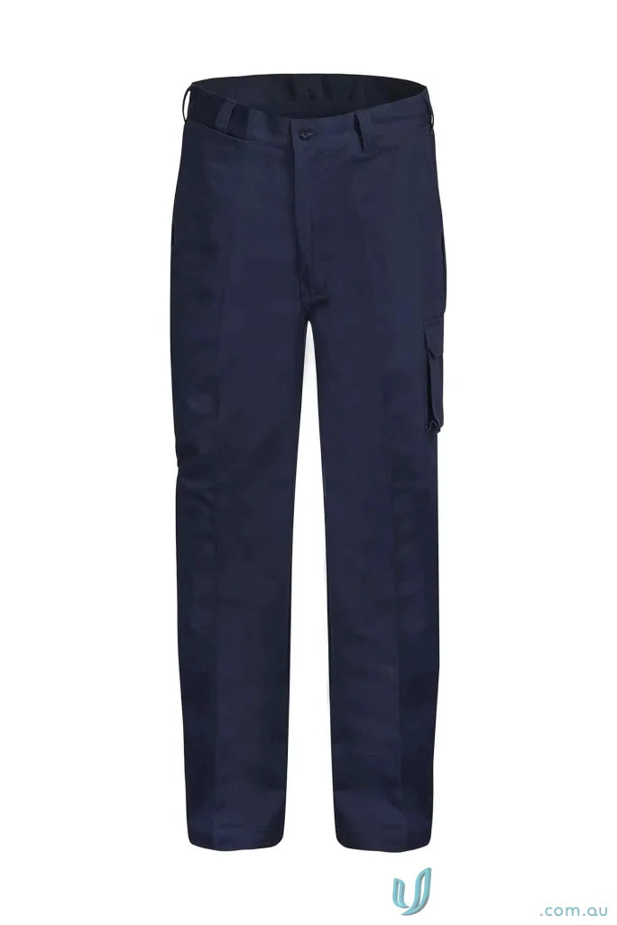 Navy blue cargo cotton drill trousers for a casual, comfy look