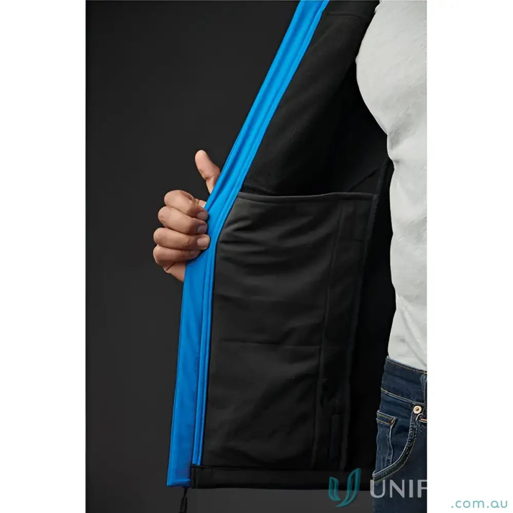 Blue and black Cascades Softshell jacket with internal pocket for workwear and uniforms